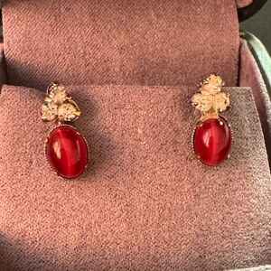 14k Gold Filled Red and CZ Screwback Earrings